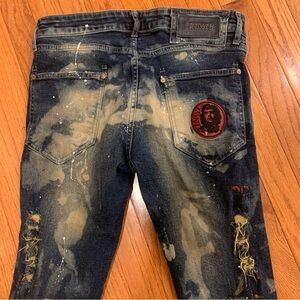 KINGZ Men's Slim Straight Distressed Denim Jeans - Blue